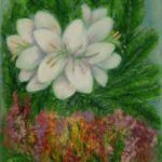 Lilie, vřes a vůně jehličí, alegorie zimy, olejomalba na plátně