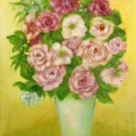 Růže v bílé váze, olejomalba na plátně